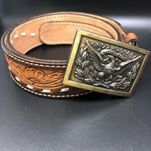 Leather tooled belt buckle eagle 36